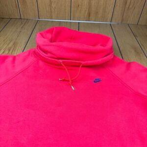 Nike Sportswear Womens Funnel Neck Fleece Pullover Sweatshirt Red Pink Medium